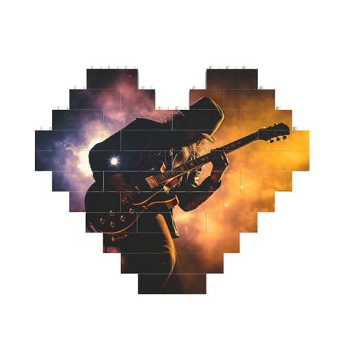 Baustein-Puzzle in Herzform mit Musikgitarre, personalisiertes Geschenk für Männer und Frauen von nanger