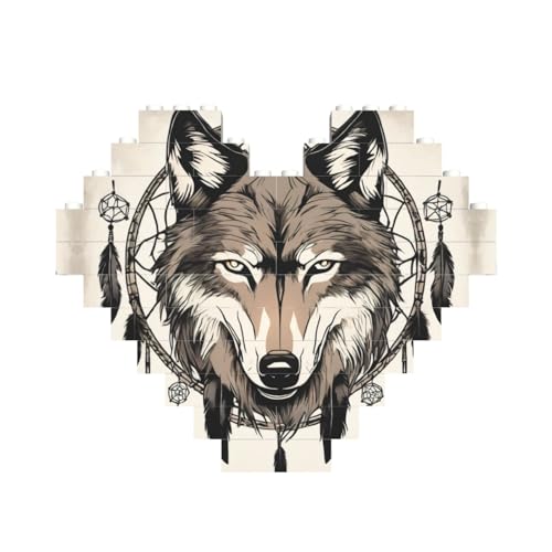 Braune Wölfe und Traumfänger-Druck, herzförmiges Baustein-Puzzle, personalisiertes Geschenk für Männer und Frauen Braune Wölfe und Traumfänger-Druck, herzförmiges Baustein-Puzzle, personalisiertes Geschenk für Männer und Frauen von nanger