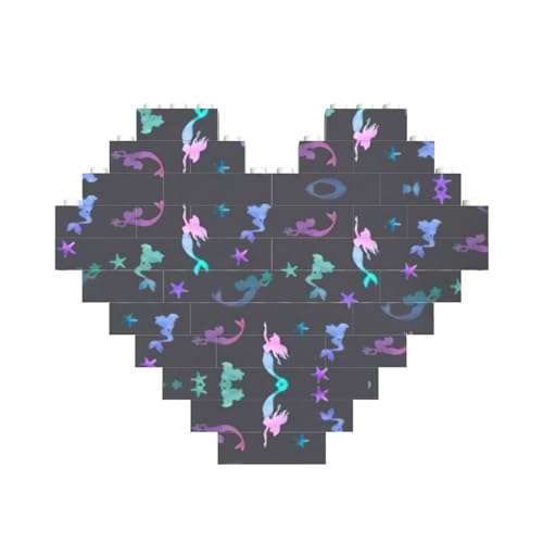 Farbiger, schöner Meerjungfrauen-Druck, herzförmiges Baustein-Puzzle, personalisiertes Geschenk für Männer und Frauen Farbiger, schöner Meerjungfrauen-Druck, herzförmiges Baustein-Puzzle, personalisiertes Geschenk für Männer und Frauen von nanger