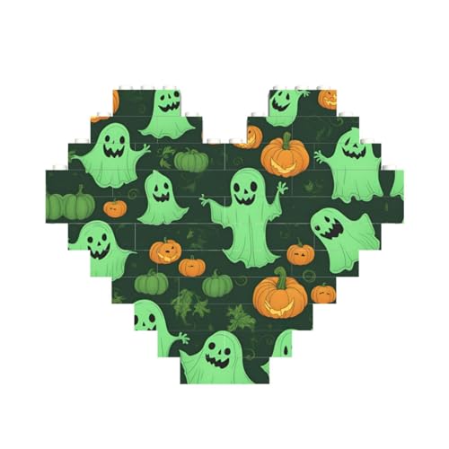 Grüner Geist Horror Halloween Kürbis Druck Herz geformt Baustein Block Puzzle personalisiertes individuelles Geschenk für Männer und Frauen von nanger