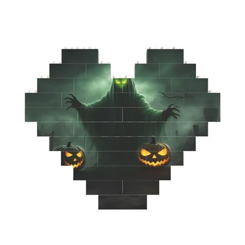 Grüner Geist Horror Halloween Kürbis Druck Herz geformt Baustein Block Puzzle personalisiertes individuelles Geschenk für Männer und Frauen von nanger