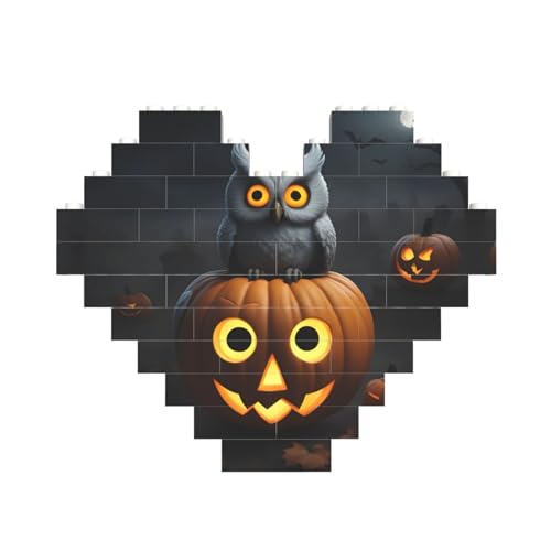 Halloween-Eulen-Geister-Kürbis-Druck, herzförmiges Baustein-Puzzle, personalisiertes Geschenk für Männer und Frauen Halloween-Eulen-Geister-Kürbis-Druck, herzförmiges Baustein-Puzzle, personalisiertes Geschenk für Männer und Frauen von nanger