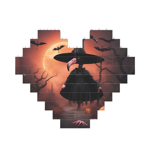 Halloween-Flamingo-Hexenhut-Druck, herzförmiges Baustein-Puzzle, personalisiertes Geschenk für Männer und Frauen Halloween-Flamingo-Hexenhut-Druck, herzförmiges Baustein-Puzzle, personalisiertes Geschenk für Männer und Frauen von nanger