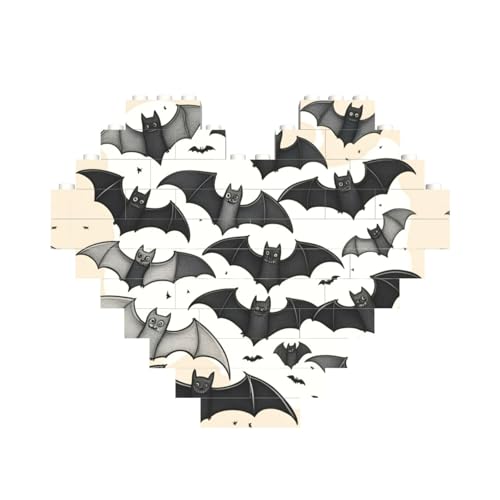 Halloween Flying Bats Print Heart Shaped Building Brick Block Puzzle, personalisiertes individuelles Geschenk für Männer und Frauen von nanger