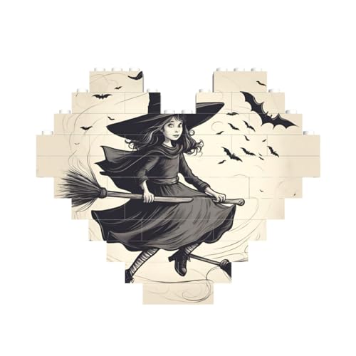Halloween-Hexe fliegender Druck, herzförmiges Baustein-Puzzle, personalisiertes individuelles Geschenk für Männer und Frauen Halloween-Hexe fliegender Druck, herzförmiges Baustein-Puzzle, personalisiertes individuelles Geschenk für Männer und Frauen von nanger