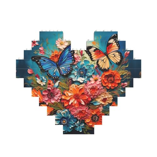 Herzförmiges Baustein-Puzzle mit Blumen und Schmetterlingen, personalisierbares Geschenk für Männer und Frauen von nanger