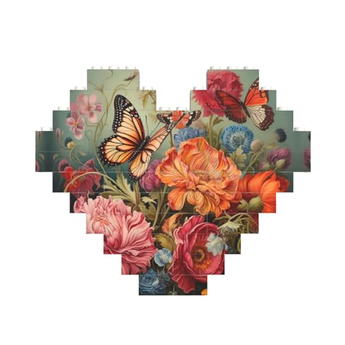 Herzförmiges Baustein-Puzzle mit Blumen und Schmetterlingen, personalisierbares Geschenk für Männer und Frauen Herzförmiges Baustein-Puzzle mit Blumen und Schmetterlingen, personalisierbares Geschenk für Männer und Frauen von nanger