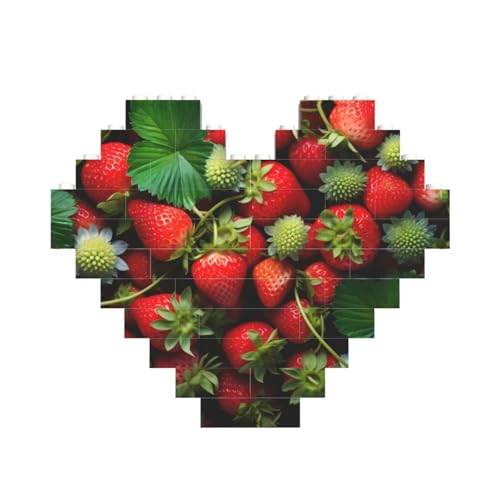 Herzförmiges Baustein-Puzzle mit Erdbeerdruck, personalisierbares Geschenk für Männer und Frauen von nanger