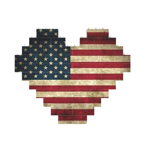 Herzförmiges Baustein-Puzzle mit amerikanischer Flagge, personalisiertes Geschenk für Männer und Frauen von nanger