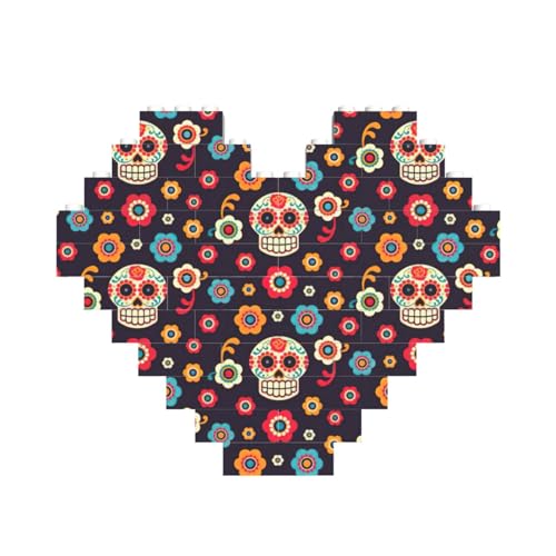 Mexikanischer Totenkopf-Druck, herzförmiges Baustein-Puzzle, personalisiertes Geschenk für Männer und Frauen Mexikanischer Totenkopf-Druck, herzförmiges Baustein-Puzzle, personalisiertes Geschenk für Männer und Frauen von nanger