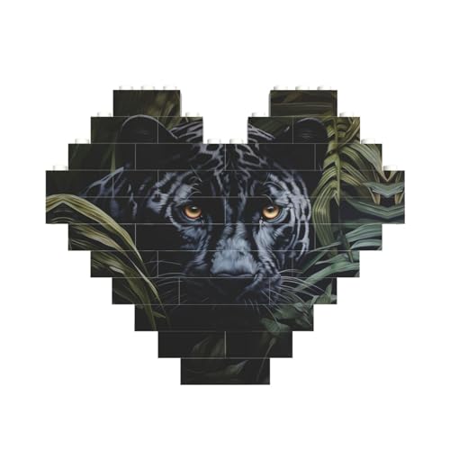 Schwarzes Leopardenmuster, herzförmiges Baustein-Puzzle, personalisiertes Geschenk für Männer und Frauen Schwarzes Leopardenmuster, herzförmiges Baustein-Puzzle, personalisiertes Geschenk für Männer und Frauen von nanger