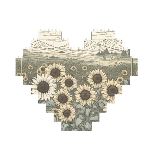 Sonnenblumen, Kamillendruck, herzförmiges Baustein-Puzzle, personalisiertes Geschenk für Männer und Frauen Sonnenblumen, Kamillendruck, herzförmiges Baustein-Puzzle, personalisiertes Geschenk für Männer und Frauen von nanger