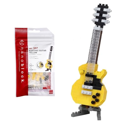 nanoblock Bandai Gelbe E-Gitarre - Mini-Bausteinfigur - Baukastenspiel - Baukasten für Pixel-Musikinstrumentfiguren - NBC347 von nanoblock