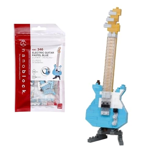 Nanoblock Klemmbaustein Set Mini Series Musikinstrument E-Gitarre in der Farbe Blau 150 Teile, Geschicklichkeitslevel 1, NBC-346 von nanoblock