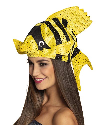 B99942 gelb-schwarz Damen Herren Fisch Mütze Kappe Hut von narrenkiste