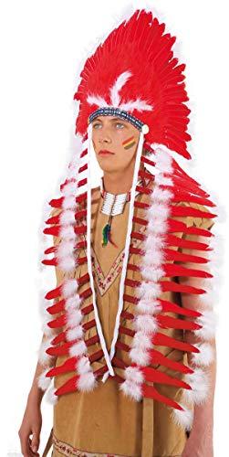 O27124 rot-weiß Damen Herren Indianer Kopfschmuck Feder Lang von narrenkiste