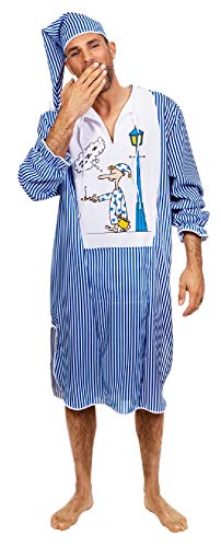 W5367-52 blau-weiß Herren Nachthemd Schlafwandler Kostüm mit Mütze Gr.52 von narrenkiste