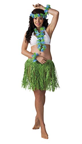 narrenkiste B52426 grün-blau Damen Hawaii Set Bastrock Hawaii Kostüm von narrenkiste