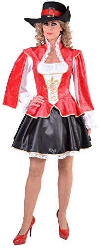 narrenkiste M217118-L Damen Musketier Kleid-Kostüm rot-schwarz-weiß Gr.L von narrenkiste