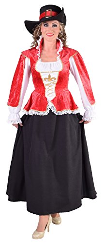 narrenkiste M217119-M Damen Musketier Kleid-Kostüm lang rot-schwarz-weiß Gr.M von narrenkiste