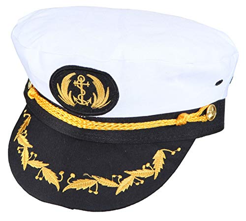 narrenkiste O23430 weiß-schwarz-Gold Kapitänsmütze de Luxe (Kopfweite KW 58) von narrenkiste