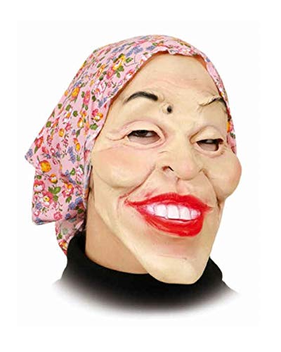 narrenkiste O40602 beige-rosa Damen Herren Überziehmaske alte Frau mit Kopftuch von narrenkiste