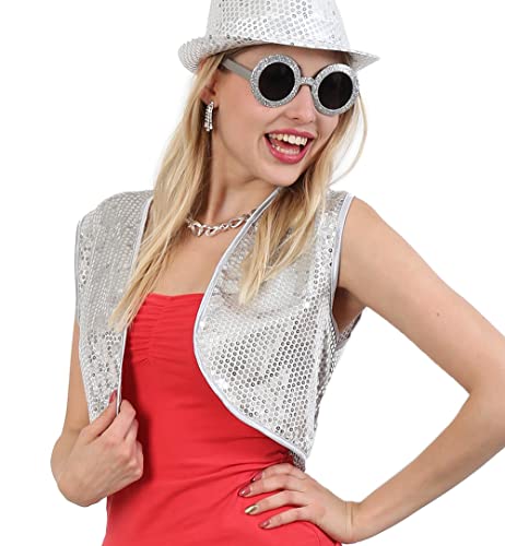 narrenwelt Kostüm Pailletten-Weste silber Damen Pailettenweste M Karneval Party Silvester von narrenwelt