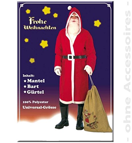 narrenwelt Nikolaus-Set Weihnachtsmann-Set 3tlg Mantel mit Kapuze, Bart und Gürtel Universalgröße von narrenwelt