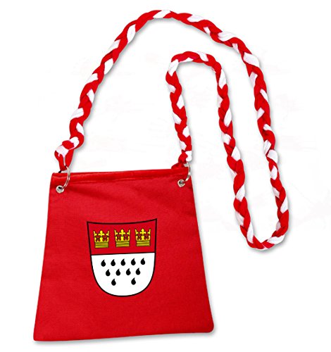 narrenwelt Tasche Köln rot Beutel Koeln-Tasche mit Wappen Umhängetasche Kölsch mit Umhängekordel rot/Weiss, ca 17 x 19 cm von narrenwelt