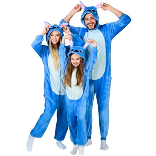 nerd hunters Onesie Kigurumi Pyjama-Kostüme: Plüschige Tier- & Fantasie-Designs für Erwachsene und Jugendliche, Unisex, Vielfältige Größen 95-185cm (DE/NL/SE/PL, Numerisch, L, Blue Stitch) von nerd hunters