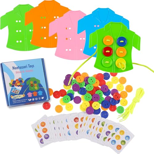 newlng Fädelspiel ab 4 5 6 Jahre Kleidung und Knopf Montessori Spielzeug für Kleinkinder Lernspielzeug Fädelspiel Geschenke für den Kindertag Weihnachten Geburtstag Mädchen Jungen 110pcs von newlng