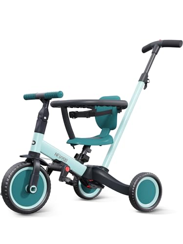 newyoo Dreiräder für 1-3-Jährige, Kleinkind-Fahrrad für Jungen und Mädchen, Kleinkind-Dreirad mit Eltern-Schiebegriff, Trike mit Rückenlehne & Sicherheitsgurt, TR008 (Green) von newyoo