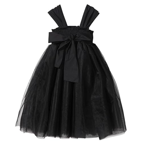 Black Kostüm Kinder Mädchen Gaze Kleid mit Gürtel Cute Halloween Karneval Fasching Cosplay Tanzabend Motto Party von nezababy