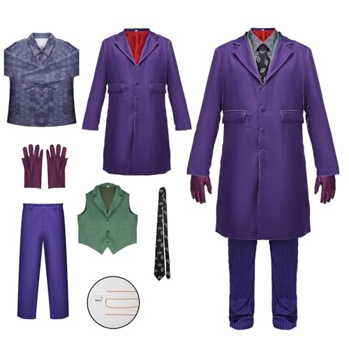 Joker-Kostüm, Clown-Kostüm, Cosplay, Ritter-Outfit, lila, Mantel, Hemd, Weste, komplette Anzüge, Halloween, Deluxe-Set, Zubehör, Joker-Kostüm, XL Joker-Kostüm, Clown-Kostüm, Cosplay, Ritter-Outfit, lila, Mantel, Hemd, Weste, komplette Anzüge, Halloween, Deluxe-Set, Zubehör, Joker-Kostüm, XL von nezababy