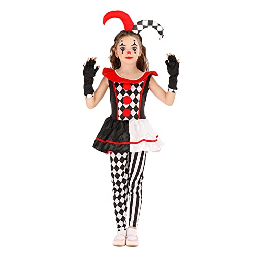 nezababy Clown Kostüm Mädchen Narr mit Clown Horn Hut Kind Rollenspiel Gruselige Outfits Halloween Party Cosplay Anzug Set von nezababy