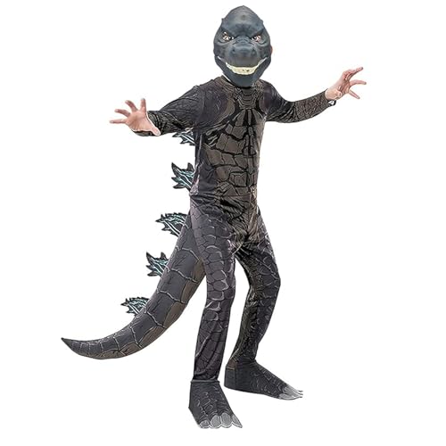nezababy Dinosaurier Kostüm Kinder Dino Godzilla Kostüm Mit Dino Maske Halloween Raptor T Rex Drachen Onesie Karnevalkostüm (Blau, L) von nezababy