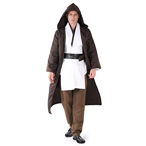 nezababy Jedi Kostüm für Erwachsene Männer Jedi Kapuzenrobe Tunika Outfit Cosplay Umhang Robe Halloween Cosplay Vollständiger Satz Uniform von nezababy