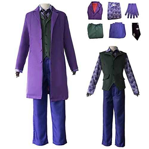 nezababy Joker Kostüm Clown Cosplay Outfit Mantel Hemd Weste Vollständige Anzüge Erwachsene Halloween Deluxe 6 Pcs Set Zubehör von nezababy