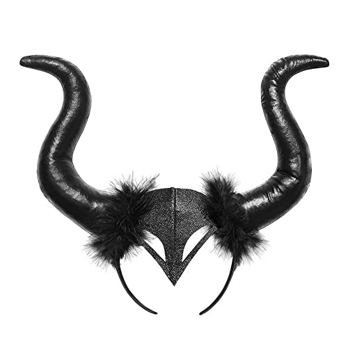 nezababy Hörner Kopfschmuck Maleficent Kostüm Teufelshörner Hexenkostüm Böses Stirnband Frauen Gothic Teufel Kopfschmuck für Halloween Zubehör von nezababy