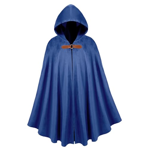 nezababy Mittelalter Umhang Mit Kapuze Renaissance Hobb Umhang Wikinger Kleidung Halloween Zauberer Ritter KostüM Herren Damen (Blau) von nezababy