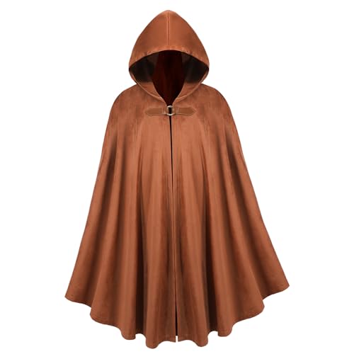 nezababy Mittelalter Umhang Mit Kapuze Renaissance Hobb Umhang Wikinger Kleidung Halloween Zauberer Ritter KostüM Herren Damen (Braun) von nezababy