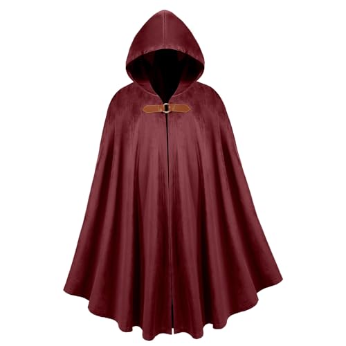 nezababy Mittelalter Umhang Mit Kapuze Renaissance Hobb Umhang Wikinger Kleidung Halloween Zauberer Ritter KostüM Herren Damen (Rot) von nezababy