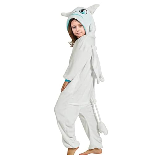 nezababy Ohnezahn Kostüm Kinder Toothless Onesie Pyjama Ganzkörper Faschingskostüme Tiere Halloween Drachen Cosplay (Weiß, 120) von nezababy