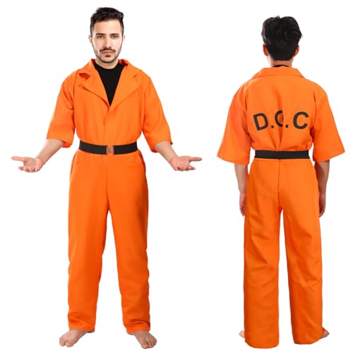 nezababy Orangefarbener Gefangenen-Kostüm, Overall, Gefängnisinsassin, Gefängnisstrafanzug, Halloween-Outfit für Erwachsene, Herren, Damen, Orange/Abendrot im Zickzackmuster (Sunset Chevron), M von nezababy