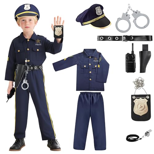 nezababy Polizei KostüM Kinder Police Verkleidung Polizei Uniform Hut Spielzeug AusrüStung Karneval FaschingskostüMe Anzug Set (Blau, M(120-130 cm)) von nezababy