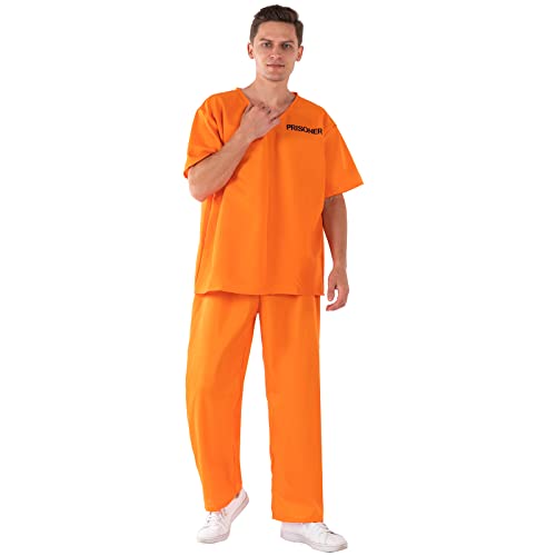 nezababy Prisoner Kostüm Herren Gefangenenoverall Damen Gefängnishose Häftlingsoutfits Kriminaloberteil Halloween von nezababy