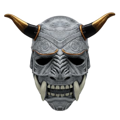 Nezababy Samurai Oni Maske - Halbes Gesicht Hannya Japanischer Krieger Geistergesicht Kopfbedeckung - Dämonenauftritts Requisiten Halloween Zubehör (Samurai Maske-A) von nezababy