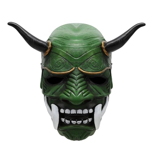 Nezababy Samurai Oni Maske - Halbes Gesicht Hannya Japanischer Krieger Geistergesicht Kopfbedeckung - Dämonenauftritts Requisiten Halloween Zubehör (Samurai Maske-B) von nezababy