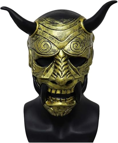 Nezababy Samurai Oni Maske - Halbes Gesicht Hannya Japanischer Krieger Geistergesicht Kopfbedeckung - Dämonenauftritts Requisiten Halloween Zubehör (Samurai Maske-C) von nezababy