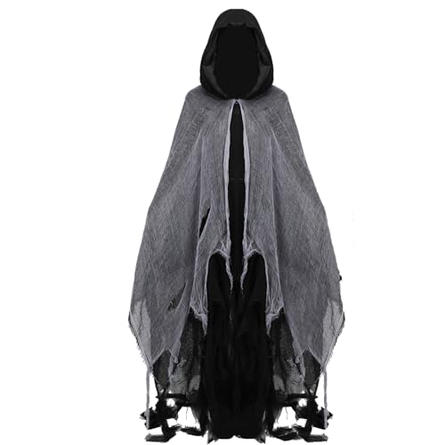nezababy Sensenmann Kostüm Erwachsene Schwarzer Umhang Mit Kapuze Gespenst Kostüm Horror Kostüm Damen Halloween Outfit Herren Gruselig (Black, Onesize) von nezababy
